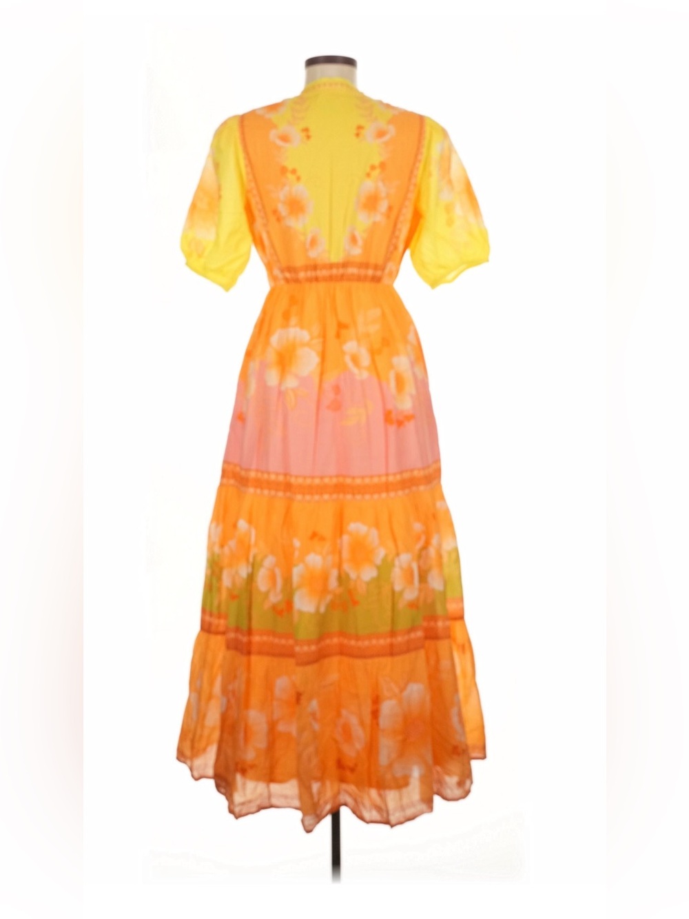 FARM Rio Yellow Pink Orange Floral Midi Dress - Picture 4 of 8